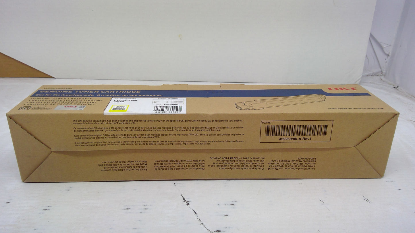 OKI 42918981 Yellow Toner Cartridge Genuine OEM for C9600 C9650 C9800