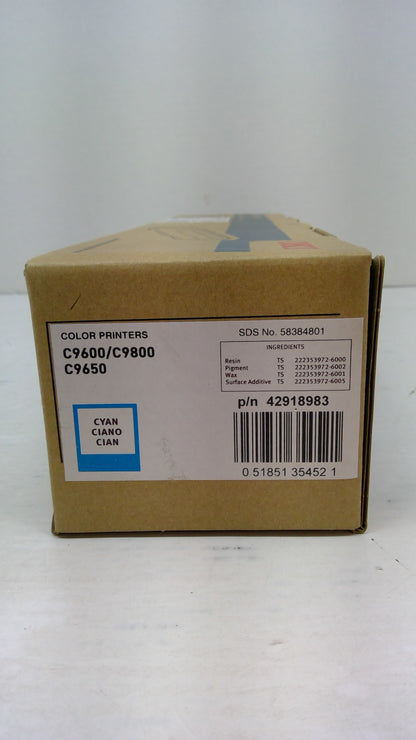 OKI 42918983 Cyan Toner Cartridge Genuine OEM for C9600 C9650 C9800