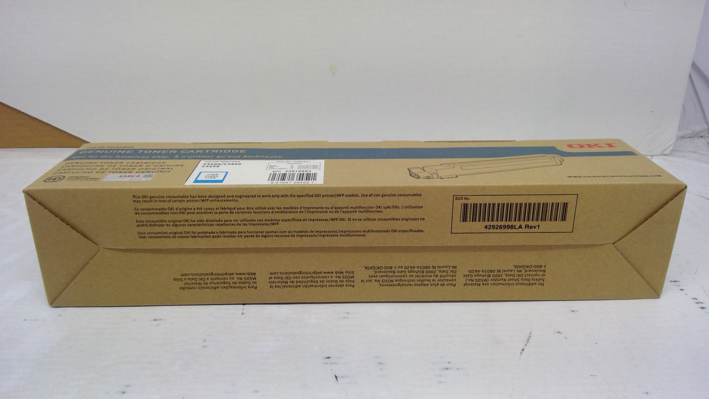OKI 42918983 Cyan Toner Cartridge Genuine OEM for C9600 C9650 C9800
