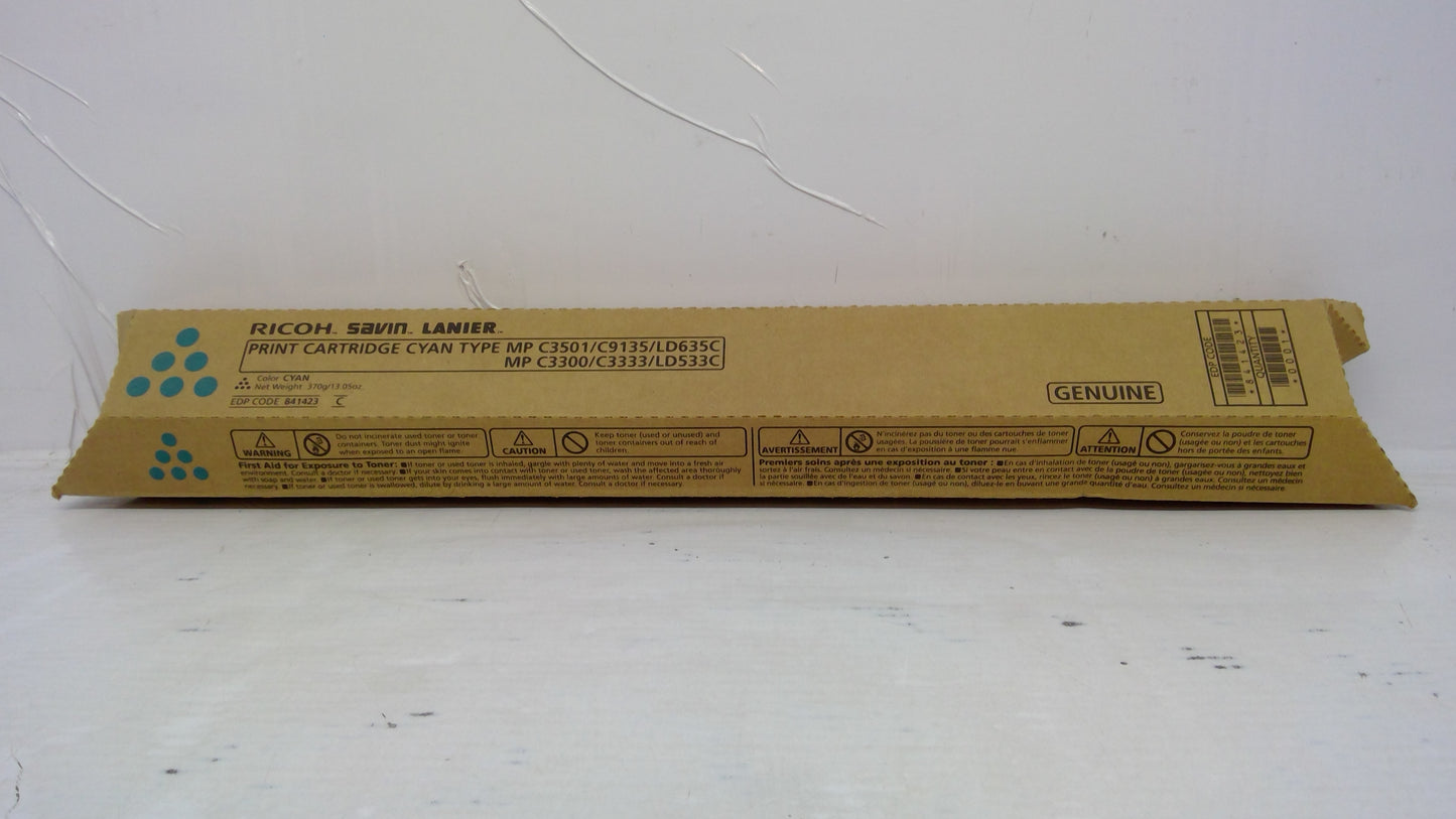 Ricoh 841423 Cyan Toner Cartridge Genuine OEM for MP C2800 C3001 C3300 C3501