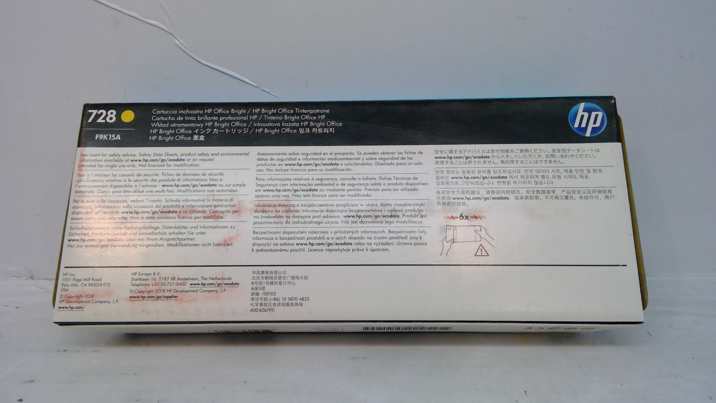 Genuine HP F9K15A (728) Yellow Ink Cartridge *EXPIRED MAY 2023*